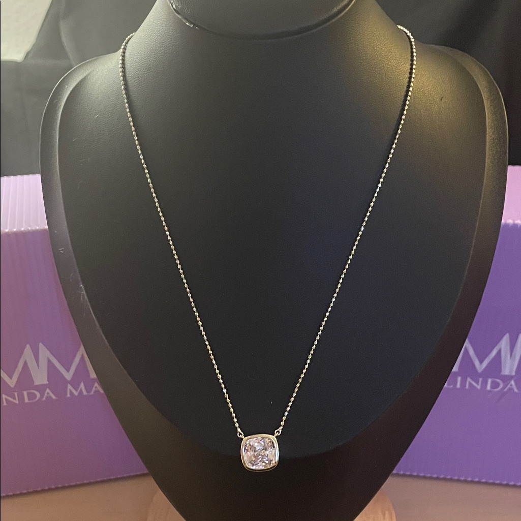 Melinda Maria Silver Necklace With Dazzling Square Pendant 65$